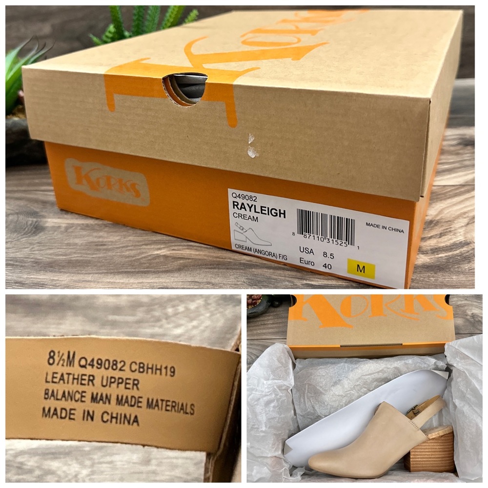 NIB Korks Kork Ease Rayleigh Slingback Block Heel Clogs Mules Cream Leather - Picture 16 of 16